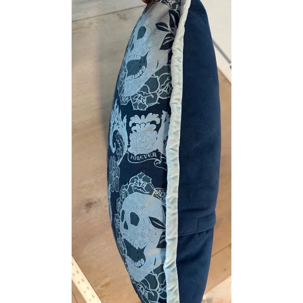 Melissa Bamber Gothic Skull Floral‎ Forever Throw Pillow Navy 16x16